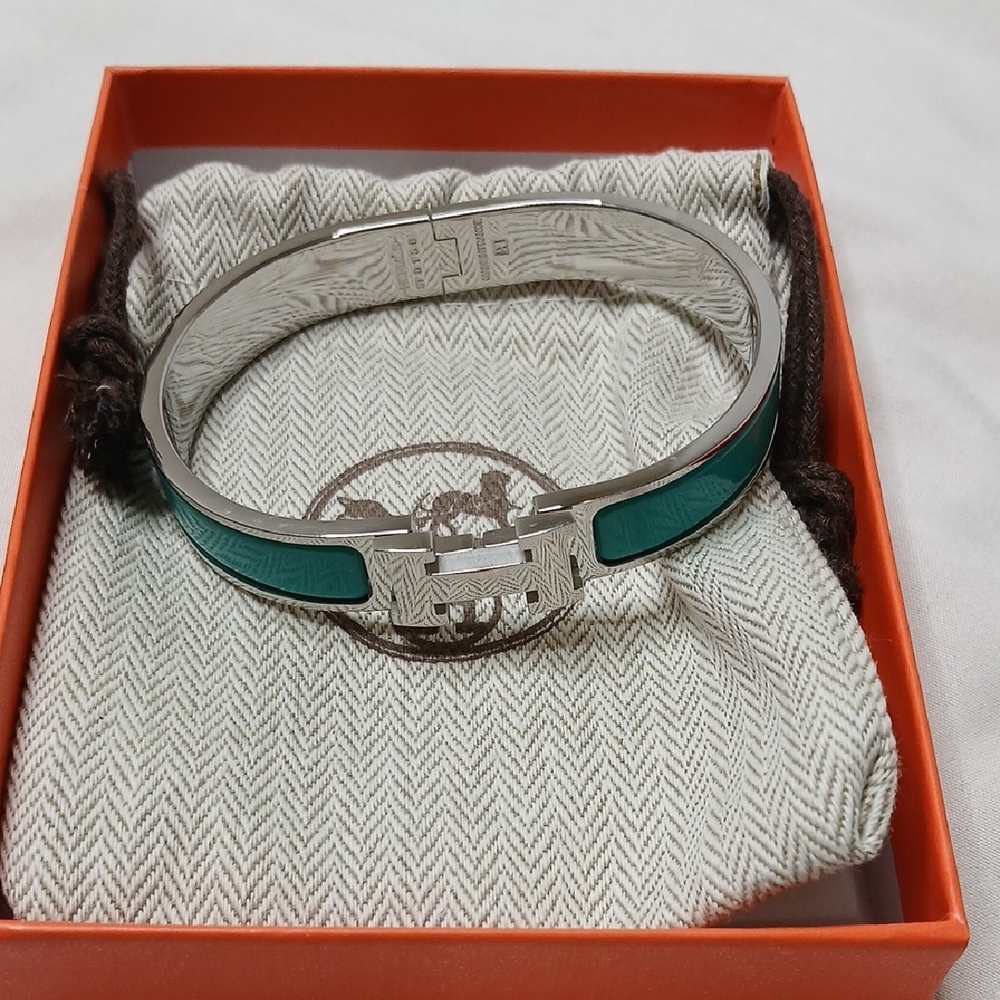 Hermes Teal Enamel Clic H Bracelet with Silver Hardware - Picture 5 of 5
